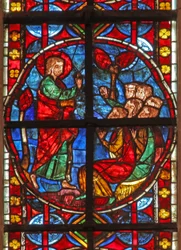Window depicting St James with a group