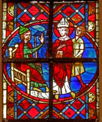 Window depicting St Denis is arrested