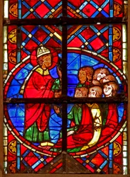 Window depicting St Denis preaching in Lutece