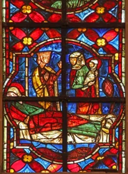 Window depicting the birth of St John the Baptist