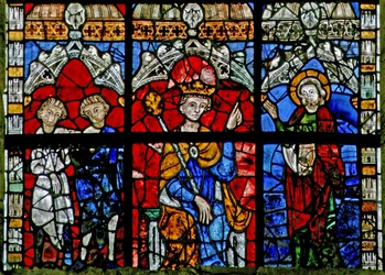 Window depicting St Catherine debates with the Emperor