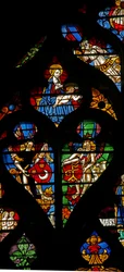 Tracery lights with angels carrying shields of arms
