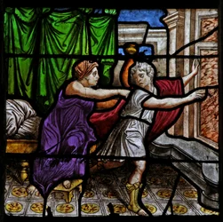 Window depicting a Scene from the Story of Joseph: With Potiphar