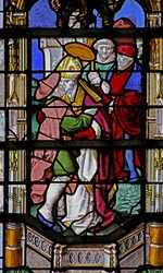 Window depicting St Martin kisses a leper