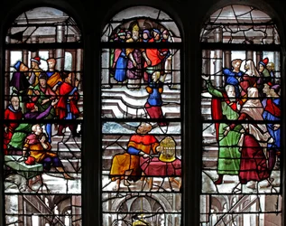 Window depicting the Virgin Mary is Received at the Temple