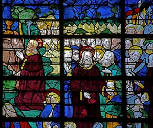 Window depicting Passion scenes: Gethsemane and the Resurrection