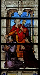 Window depicting St Peter and two donors