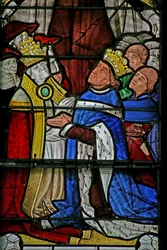 Window w4 depicting Pope Paul II and King Louis XI