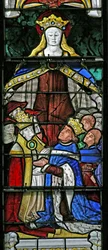 Window w4 depicting the Virgin Mary as Protector, Pope Paul II and King Louis XI