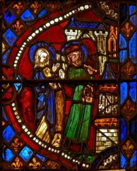 Window depicting Joachim and St Anne return from the Temple