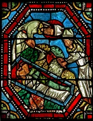 Window wXX depicting St Ambrose finds the remains of St Gervais and St Protais