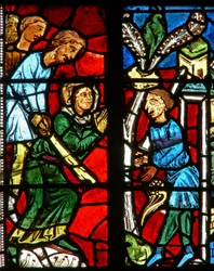 Window wXX depicting St Valery persecuted for not worshiping idols