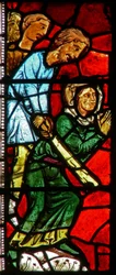 Window wXX depicting St Valery persecuted for not worshiping idols