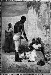 Women beg along the streets of Santo Domingo, Engraving in the illustrious journal 