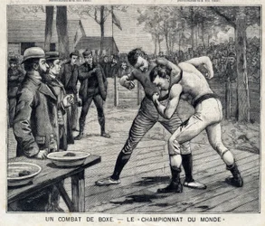 World Championship: Boxing Fight Between Jim Corbett and Bob Fitzsimmons in Carson, Nevada, United States. In The Little Parisien on 11/04/1897. Private Collection