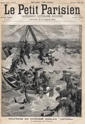 Wreck of the English armour Victoria following a collision on the coast of Syria and rescue the victims. One of the newspaper Le petit Parisien on 9/07/1893 (engraving)