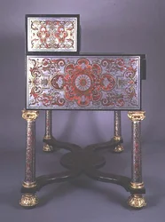 Writing Desk decorated with Boulle-style marquetry of brass inlaid with tortoiseshell, with gilt mounts