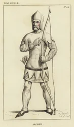 14th Century, Archer (colored engraving)