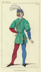 14th Century, Page Costume (colored engraving)