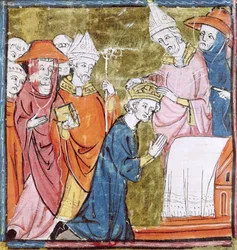 F.106r: The Coronation of Emperor Charlemagne (742-814) by Pope Leo III (c.750-816) at St. Peter