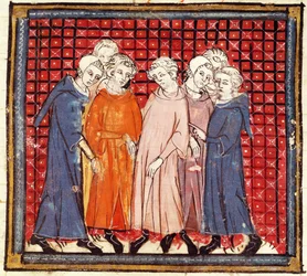 Noblemen conspiring against King Louis the Pious, from the Grandes Chroniques de France