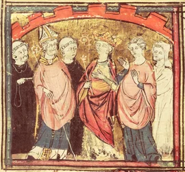 Dagobert I (605-39), King of the Franks Receiving the Kingdom of France, from the Grandes Chroniques de France, 1375-79