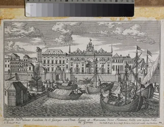 Plan of Genoa depicting the Royal Bridge, the New Bridge of Mercanzia and the Palace of St. George seen from the sea, c.1750