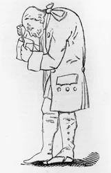 Emmanuel Kant (1724-1804), German philosopher, holding a jar of mustard