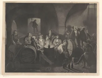 Group of Drinking Men in a Wine Cellar