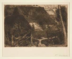 Woman Amid Peasant Farm Buildings