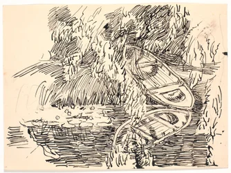 A Forest Lake with Two Rowboats