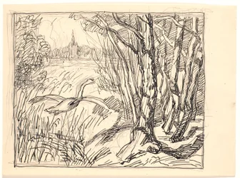 Landscape with a Swan Taking Off