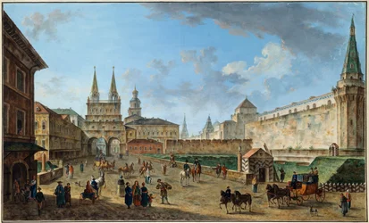 View of the Resurrection Gate on Red Square, Moscow, Russia