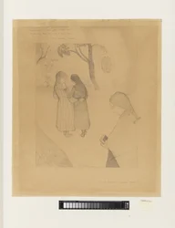 Three Young Girls on a Road, the Foremost with a Book