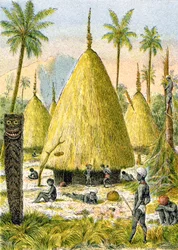 Canaque village in New Caledonia, c.1900-1910