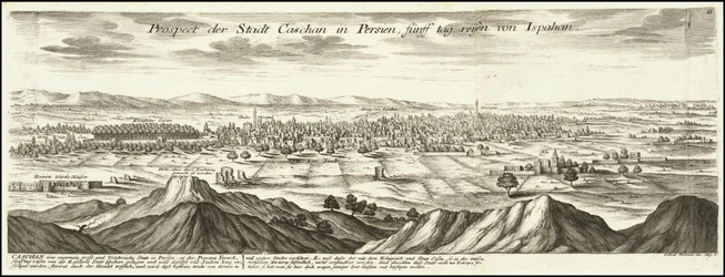 1720 illustration - Prospect of the city of Kashan in Persia five days journey from Isfahan