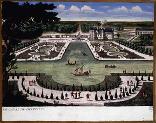 Canal du Domaine de Chantilly - Engraving by Perelle