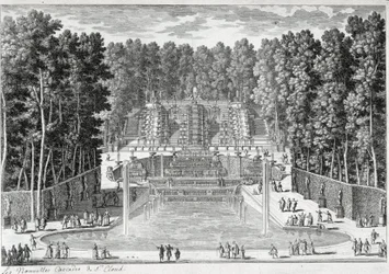 The new waterfalls at the gardens of St Cloud (by Ours) - by Perelle, late 17th century