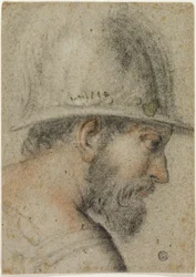 Profile Head of a Soldier with Helmet