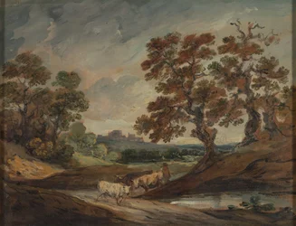 Landscape: Three Cows in the Center Foreground