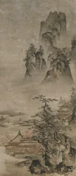Landscape: Mountains, Stream and Houses, Muromachi Period, Early 16th Century