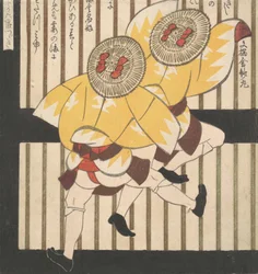 Two Men Wearing Yellow Coats and Straw Hats with Red Bows, 1840