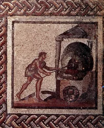 Gallo-Roman art: mosaic pavement depicting a rural calendar. Bread-making scene. End of the 2nd, beginning of the 3rd century AD. From Saint-Romain-en-Gal (Rhône). Saint-Germain-en-Laye, National Museum of Archaeology