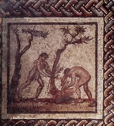 Gallo Roman Art: Mosaic Paving Representing a Rustic Calendar, Scene of Thatching