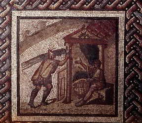 Gallo-Roman art: mosaic paving representing a rustic calendar. Wickerwork and basket weaving. End of the 2nd, beginning of the 3rd century AD. From Saint-Romain-en-Gal (Rhône). Saint-Germain-en-Laye, National Museum of Archaeology