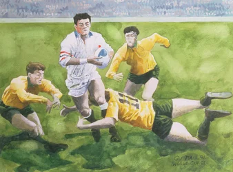 Rugby Match: England v Australia in the World Cup Final, 1991, Will Carling being tackled