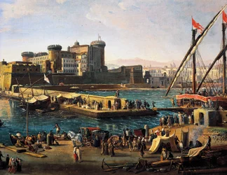 View of Castel Nuovo from the Docklands in Naples