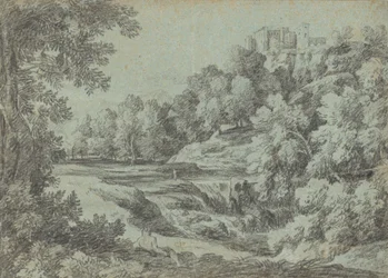 Italian Landscape with Fortifications and a Waterfall