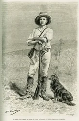 Portrait of the traveller author Carl Lumholtz. Engraving to illustrate the story Chez les cannibales, voyage dans l