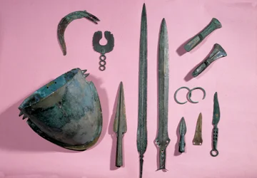 Bronze Helmet, Axe, Sickle, Adornment, Epee, Bracelet, Spike from Theil a Billy sur Loir